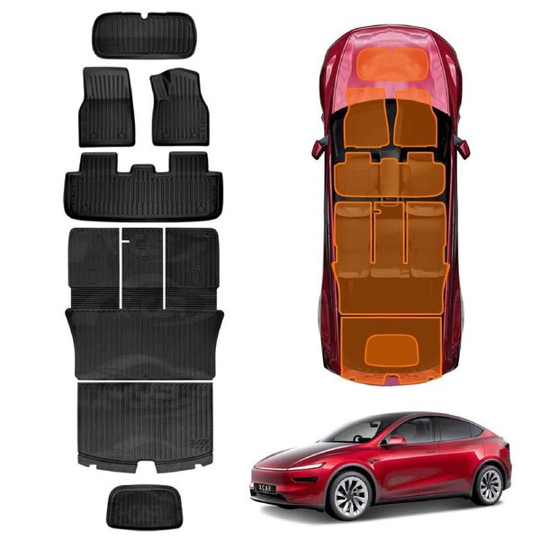 2-In-1 Boot Liners Front Mats Set for Tesla Model Y Juniper 2025-Onwards All Weather Front Toolbox Cargo Car Trunk Interior Cover