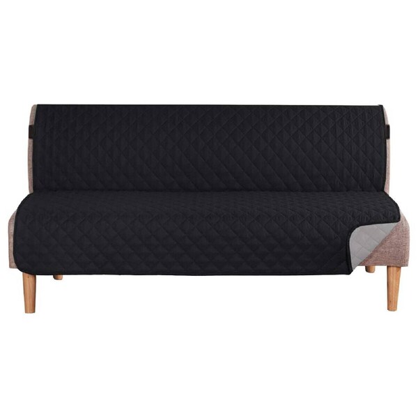 Futon Sofa Armless Slipcovers Reversible Quilted Water Resistant Protector Black / FUTON