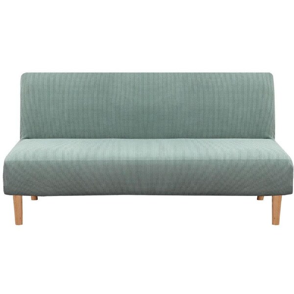 Futon Slipcover Armless Stretch Sofa Bed Protector Textured Small Check Jacquard Cyan / FUTON