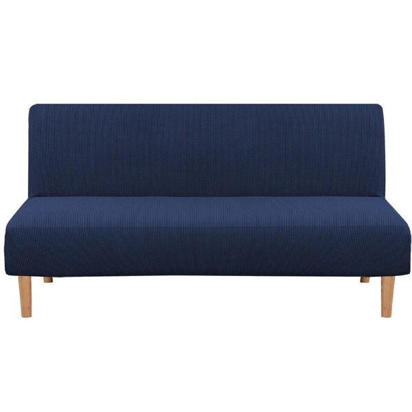 Futon Slipcover Armless Stretch Sofa Bed Protector Textured Small Check Jacquard Navy / FUTON
