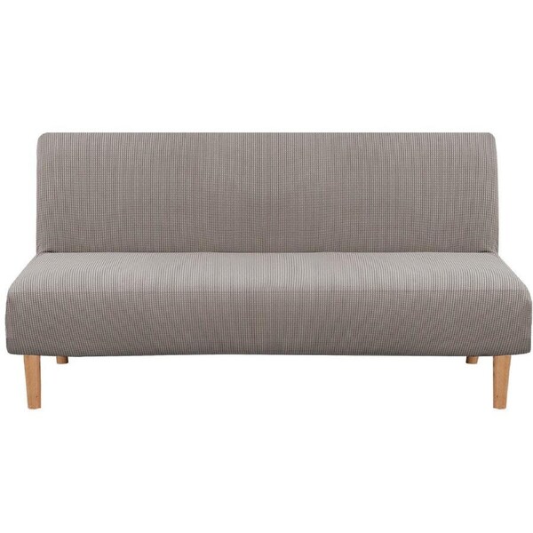 Futon Slipcover Armless Stretch Sofa Bed Protector Textured Small Check Jacquard Taupe / FUTON