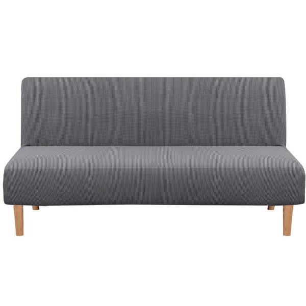 Futon Slipcover Armless Stretch Sofa Bed Protector Textured Small Check Jacquard GrayNew / FUTON