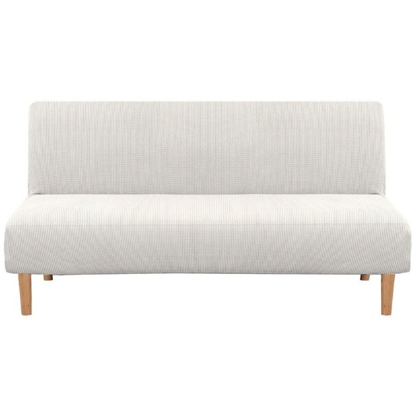 Futon Slipcover Armless Stretch Sofa Bed Protector Textured Small Check Jacquard N. IVORY / FUTON