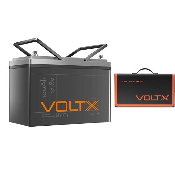 VoltX 12V 100Ah Lithium Battery + 100W Solar Panel Mat