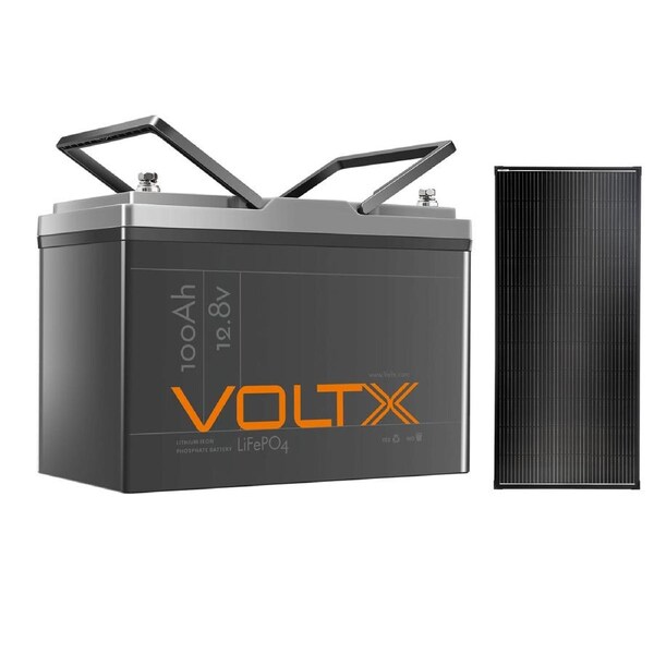 VoltX 12V Lithium Battery 100Ah + 200W Fixed Solar Panel