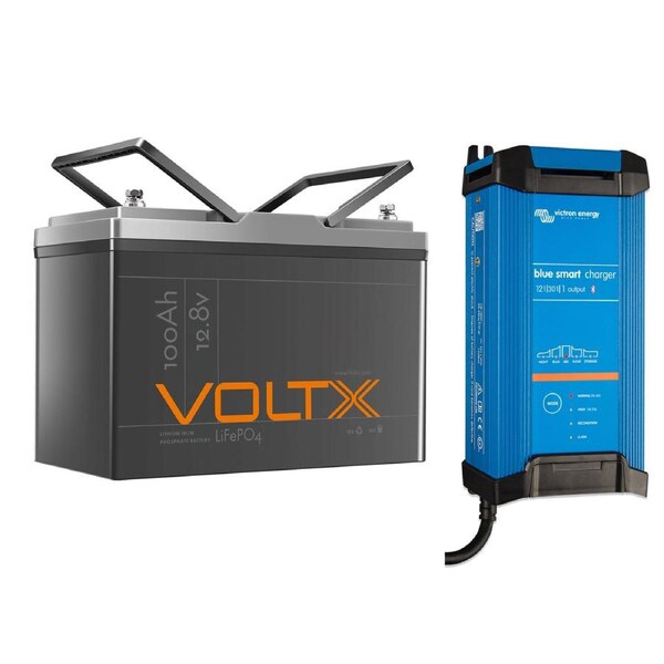 VoltX 12V 100Ah Lithium Battery + Victron 30A AC Charger