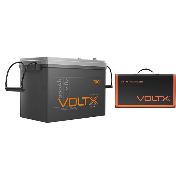 VoltX 12V Lithium Battery 200Ah + 100W Folding Solar Panel
