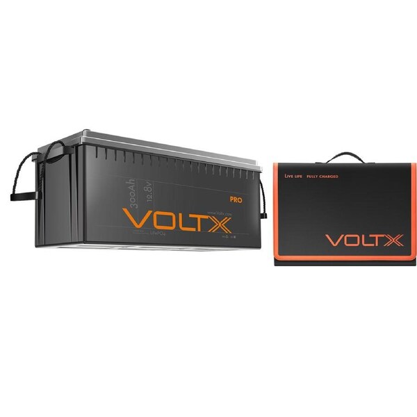 VoltX 12V Lithium Battery 300Ah + 200W Folding Solar Panel