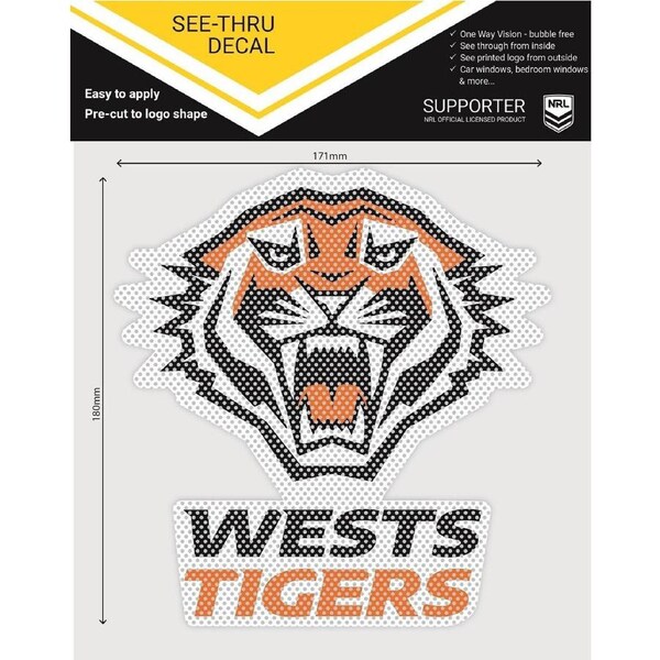 NRL Car UV Decal Sticker - West Tigers - Size 18-17cm - See Thru