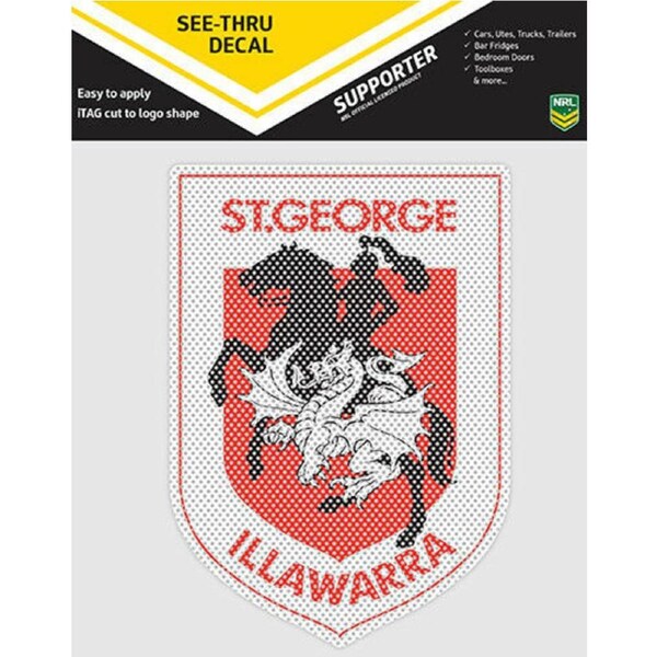 NRL Car UV Decal Sticker - St George Illawarra Dragons - Size 14-18cm - See Thru