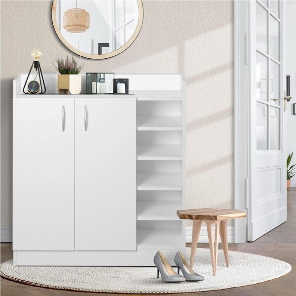Shoe Rack Cabinet 21 Pairs Adjustable Shelves White Clair