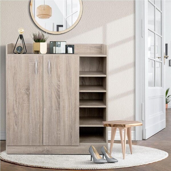 Shoe Rack Cabinet 21 Pairs Adjustable Shelves Pine Clair