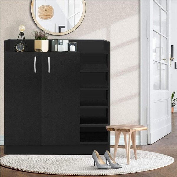 Shoe Rack Cabinet 21 Pairs Adjustable Shelves Black Clair