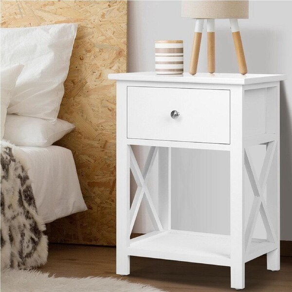 Bedside Table 1 Drawer with Shelf - EMMA White