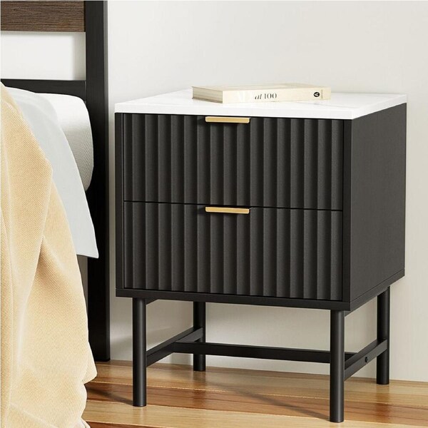 Bedside Table 2 Drawers - Black