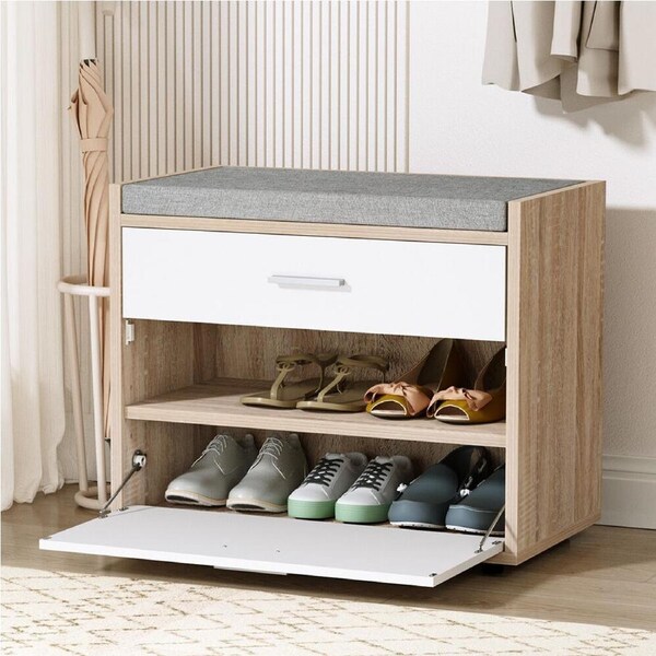 Shoe Rack Cabinet Bench 8 Pairs White Niva