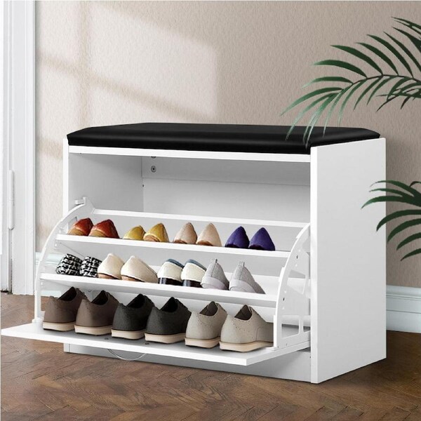 Shoe Rack Cabinet Bench 15 Pairs White Kyla