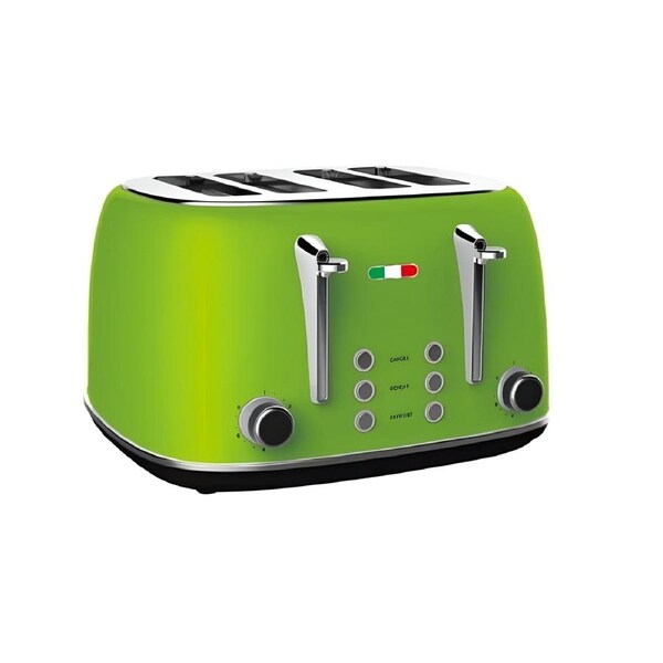 Vintage 4 Slice Toaster - Lime Green Stainless Steel, 1650W - Extra Wide Slots, 6 Browning Levels, Defrost & Reheat, High-Lift Lever