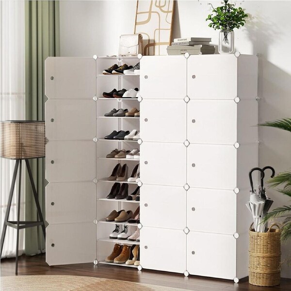 Shoe Rack Storage Cabinet DIY 15 Storage Cube Stackable White