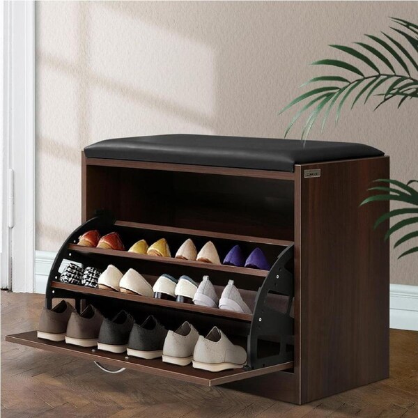 Shoe Rack Cabinet Bench15 Pairs Walnut Kyla