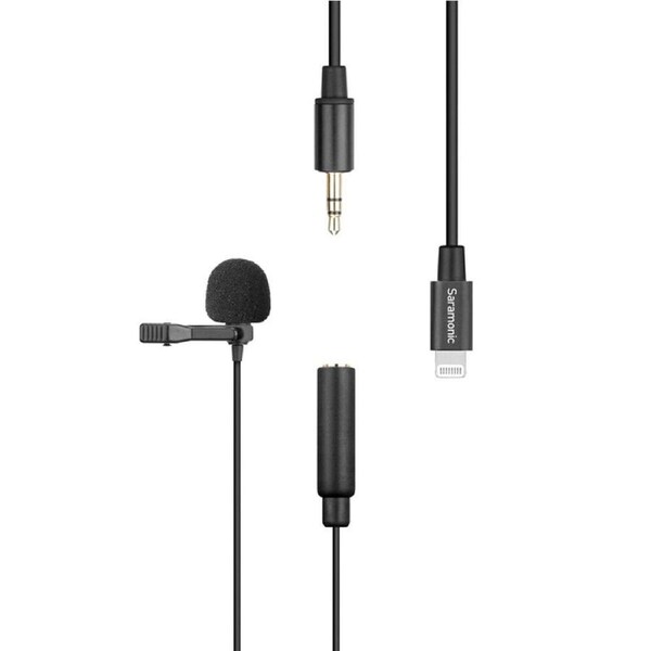 Saramonic 8-Pin Lavalier Microphone Clip-On Lapel For iPhone 11/X/8 Black