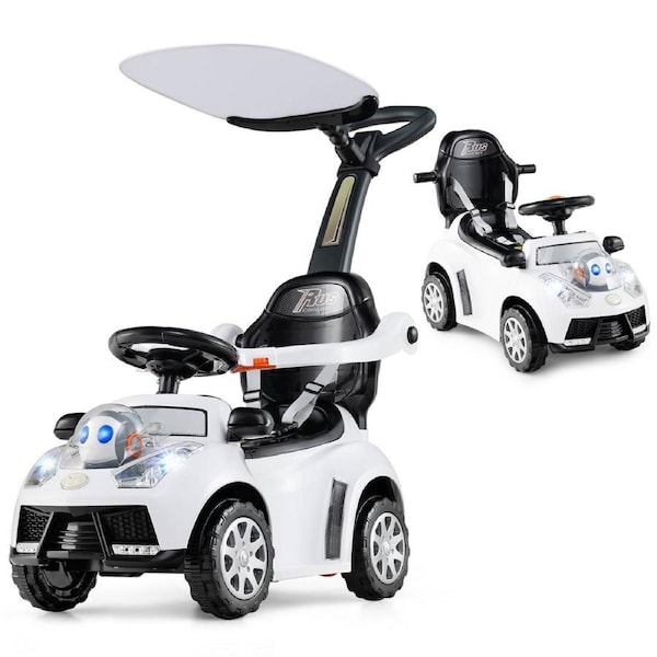 Babyjoy 3-in-1 Baby Push Car Stroller Sliding Walking Car w/Horn & Music Kids Ride on Toy White