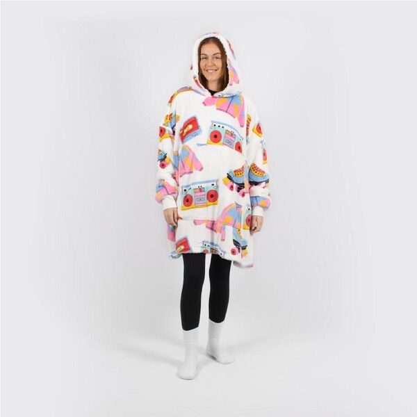 Stay Cosy Retro White Oversized Blanket Hoodie - Universal Fit