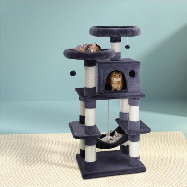 103cm-151cm Cat Tree i.Pet Scratching Post Scratcher 134cm Grey