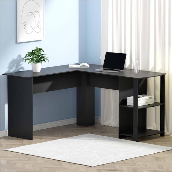 Artiss Corner Computer Desk Table Storage Shelves Black