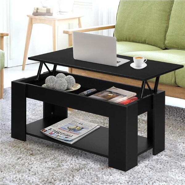 2-in-1 Artiss Coffee Table Lift-top White/Black 98CM White
