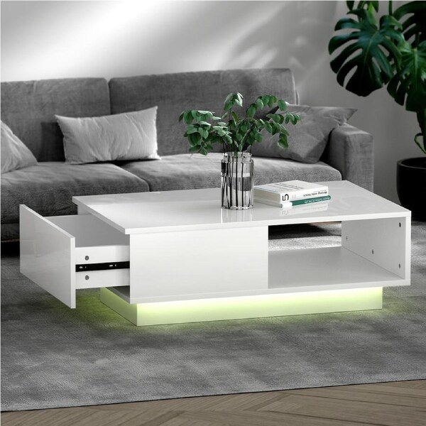 1 Drawer Artiss Coffee Table Led Lights White/Black White