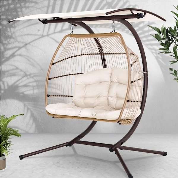 Gardeon Outdoor Furniture Hanging Swing Chair 2-seater Egg Hammock Rattan Wicker Grey