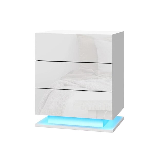 1x Artiss Bedside Table 3 Drawer LED MORI White