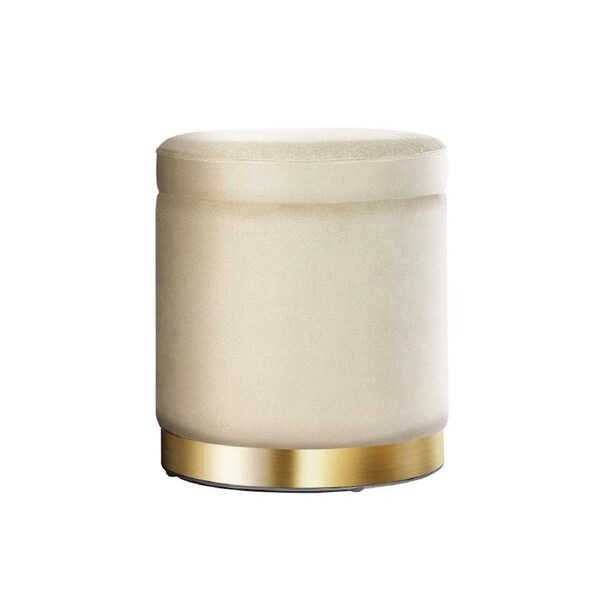 Artiss Foot Stool Storage Ottoman Footstool Round Velvet Large Foot Rest Makeup Stools Pouffe Padded Seat Cream