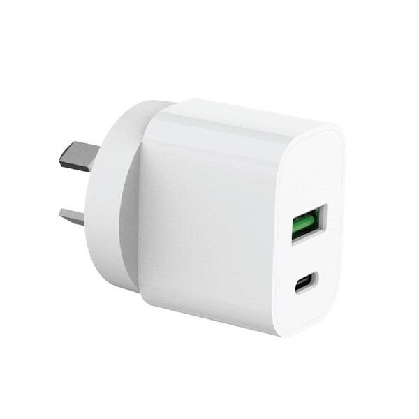 Laser USB A and USB C Dual Port Wall Charger 30W Fast Charge – White