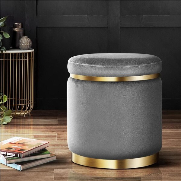 Artiss Foot Stool Ottoman Footstool Round Velvet Large Foot Rest Makeup Stools Pouffe Padded Seat Charcoal Grey