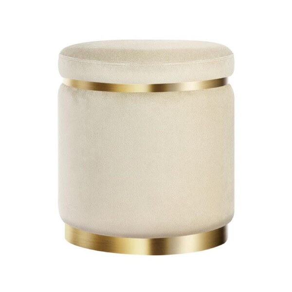 Artiss Foot Stool Ottoman Footstool Round Velvet Large Foot Rest Makeup Stools Pouffe Padded Seat Cream