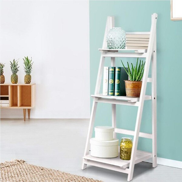Artiss Display Ladder Shelf Bookcase Storage Stand 3/5-tier White/Coffee 3 Tier-White