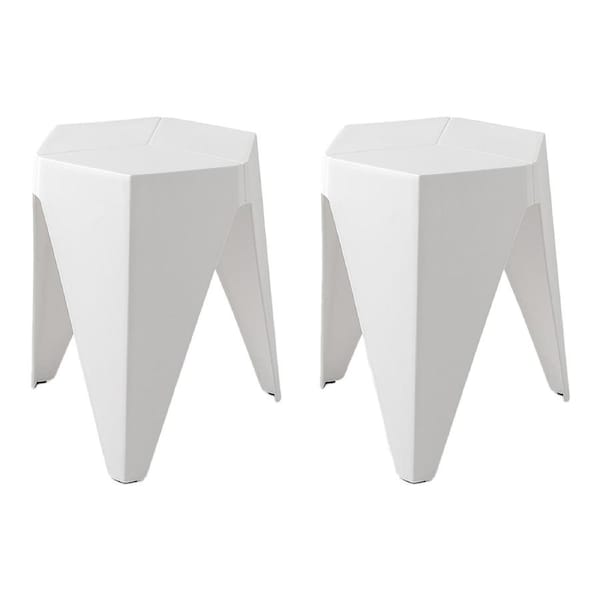 ArtissIn Set of 2 Bar Stools Plastic Stacking Foot Stools Side Table Dining Chairs Indoor Puzzle White
