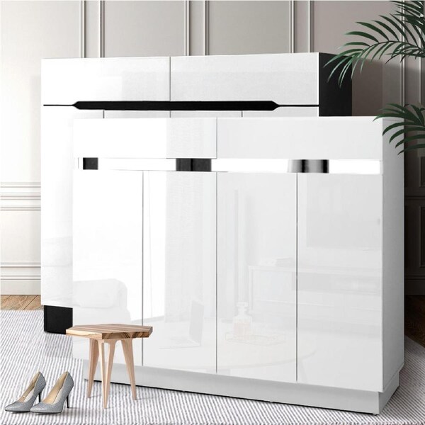 120cm Artiss High Gloss Shoe Cabinet Shoes Storage Cupboard White and Black