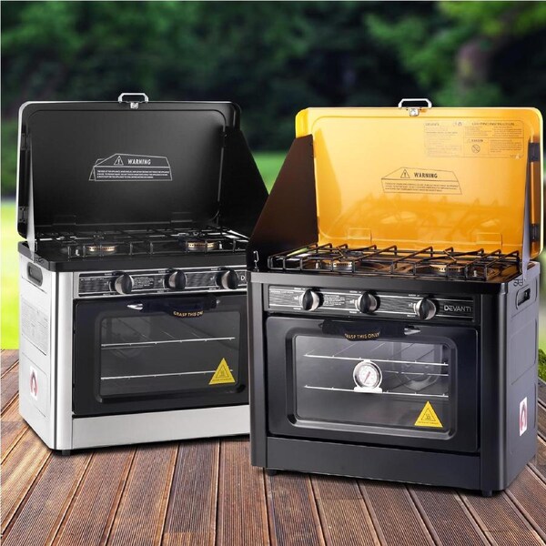 Devanti Portable Gas Camping Oven Stove LPG Cooker Outdoor Caravan Yellow