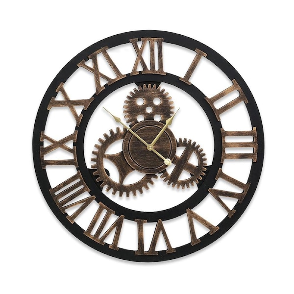 Artiss 60/80CM Gear Wall Clock Large Vintage Retro Wall Clocks Silent Luxury Art Wood Round Industrial Clocks Home Decor 80CM