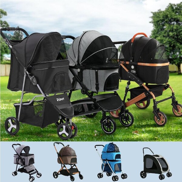 i.Pet Pet Stroller Dog Pram Large Cat Carrier Travel Pushchair Foldable 4 Wheels Model 3-Black