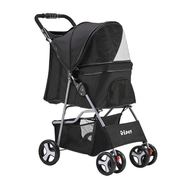 i.Pet Pet Stroller Dog Pram Large Cat Carrier Travel Pushchair Foldable 4 Wheels Model 4-Black