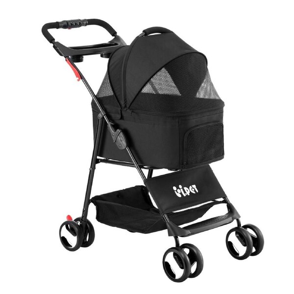 i.Pet Pet Stroller Dog Pram Large Cat Carrier Travel Pushchair Foldable 4 Wheels Model 2-Black