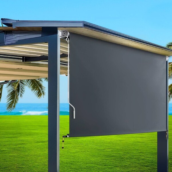 Instahut Outdoor Blind Privacy Screen Roll Down Awning Canopy Window Grey 1.5m X2.5m (W x H)