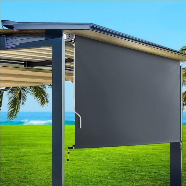 Instahut Outdoor Blind Privacy Screen Roll Down Awning Canopy Window Grey 1.8m X2.5m (W x H)