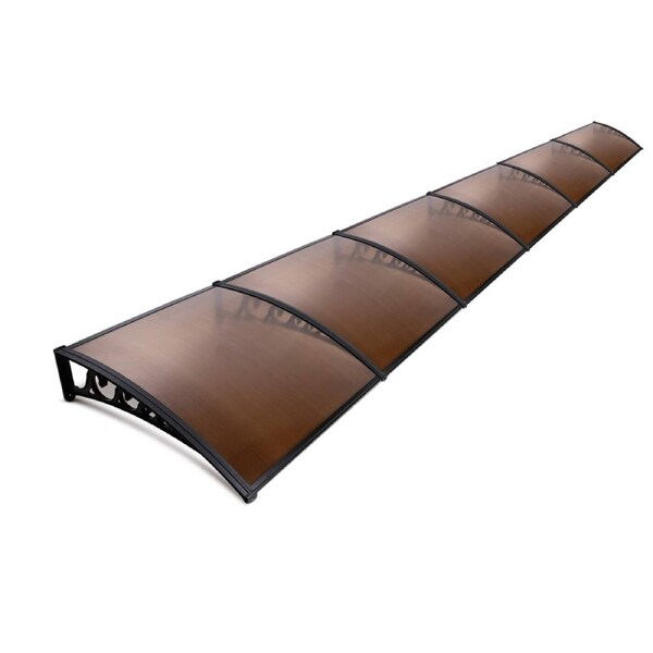 Instahut Window Door Awning 1-6M Transparent /Brown Hollow Sheet Plastic Frame 1m x 6m Tawny