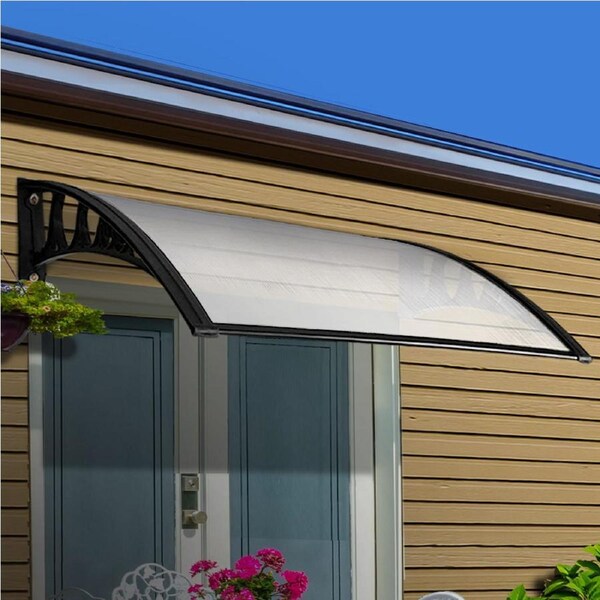 Instahut Window Door Awning 1mx1m Transparent/Brown Hollow Sheet Plastic Frame 1m x1.2m Clear