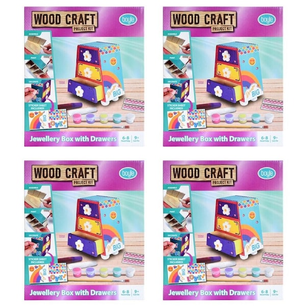 4PK Boyle Wood Craft Project Kit Jewellery Box w/ Drawers Kids DIY Activity 9y+